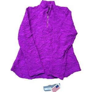 Sno Skins Womens Cerise Purple Crinkle Textured Quarter Zip Pullover Top Medium